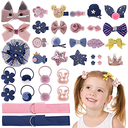 MELLIEX 36 Stück Mädchen Haarschmuck Set, Baby Haarspangen Haargummis Klein Haarclips Haarschleife Haarklammern zum Baby Kinder Mädchen (Rosa & Blau)