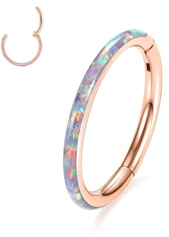 hengkaixuan 16G Conch Hoop Ring Septum Schmuck Nahtloser Clicker Ring Daith Ohrringe Chirurgischer Stahl Turm Tragus Conch Piercing Schmuck Kleiner Hoop Ohrring Nasenring Roségold 6mm Lila Opal