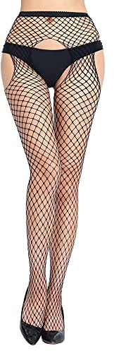 KLONKEE Fishnet Tights for Women High Waist Stockings Sexy Sheer Mesh Pantyhose(Black,22)