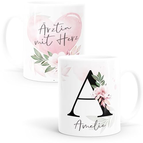 SpecialMe® Kaffee-Tasse mit Name und Spruch mit Herz Initiale Monogramm Dankeschön personalisierte Geschenke Weiss Keramik-Tasse