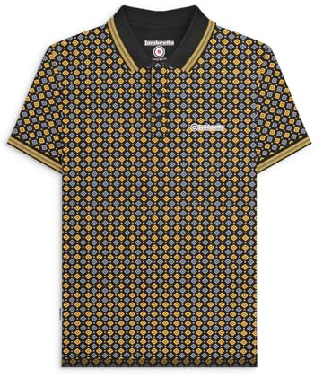 Lambretta Mens Retro All Over Geo Pattern Short Sleeve Polo Shirt 7164 - Black (XXXX-Large)