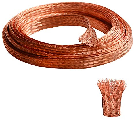 QuQuyi 9.84ft 18mm Flat Copper Braided Sleeve Ground Strap Expandable Metal Sheath Screening Signal Wire Cable Shielded