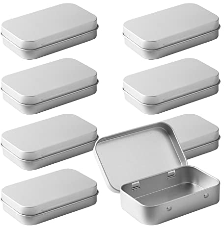 ZEOABSY 50 Pezzi Scatola di Metallo Latta, 95 x 60 x 21 mm, Argento Rettangolare Incernierato Lattine Mini Contenitori Tin Metallo Portatili per Casa Organizzatore Stoccaggio