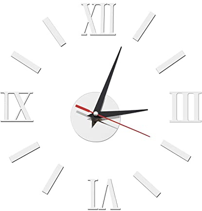 OTOTEC Römische Ziffern 3D Spiegel Wanduhr - Rahmenlose Große Acryl Wanddekoration für Home Office, Wohnzimmer, Schlafzimmer in Silber