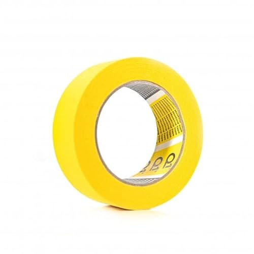 36mm x 50 Metre Q1 Painters Yellow Masking Tape Roll Painting & Decorating Premium masking for Car Body Spray Sharp Lines & No Paint Bleed with a rubber-base adhesive & 110°C Temperature Resistance