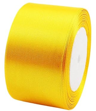 POPOYU Satinband Golden 50mm, 23 Meters Dekoration Präsent Geschenkband breit Schleifenband, Stoffband für kleid Hochzeit, Taufe und Geburtstag Geschenke,Satin Dekoband, Deko Band Geschenkverpackung