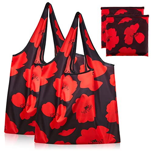 Weewooday 2 Pièces Sacs à Provisions Pliables de Coquelicot 25,2 x 17,3 Pouces Sacs de Courses Pliants Légers Sacs de Shopping Réutilisables Sacs d'Épicerie Étanches pour Stockage Usage Quotidien