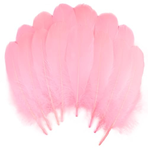 THARAHT 120pcs Pink Goose Feathers Natural Bulk 6-8 inch 15-20cm for Crafts DIY Cosplay Wedding Party Halloween Decoration Goose Nagoire Feathers