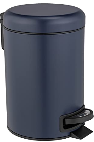 WENKO Treteimer Leman, 3 Liter, mit herausnehmbarem Einsatz, aus lackiertem Stahl, 17 x 25 x 22,5 cm, Dunkelblau matt