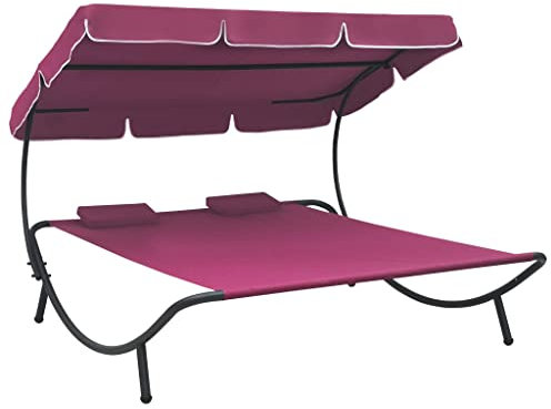 WIFESE 200x173x135 cm Garten Sonnenliege mit Sonnendach und Kissen Liegestuhl Doppelliege Gartenliege Strandstuhl Relaxliege Garten Liege Strandliege Campingliege Oxford Gewebe Rosa