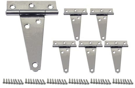 QCAA Schweres T-Scharnier aus Edelstahl, 10,2 x 8,9 x 2,0 mm, vibrierter Edelstahl, 6 Stück, hergestellt in Taiwan