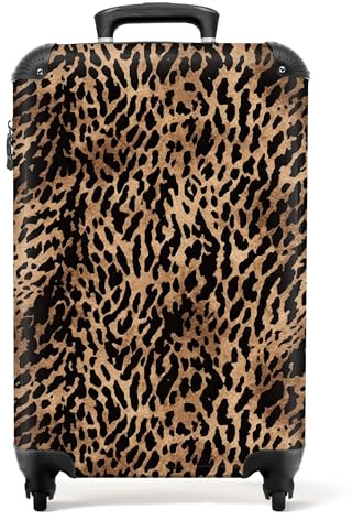 NoBoringSuitcases.com bagaglio a mano, trolley, valigia da 10 kg, rigida, leggera, valigie da viaggio per cabina, aereo, con 4 ruote girevoli, manico estensibile, 55x40x20 cm, Motivo leopardato scuro