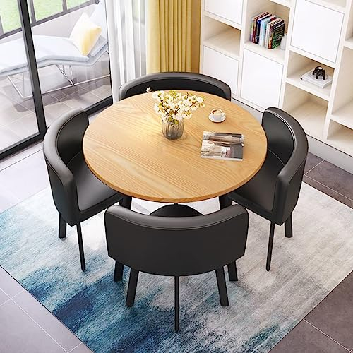 MAxba Runder Esstisch mit 4 Stühlen Besprechungstisch Esstisch Küchentisch mit Stühlen,Konferenztisch Couchtisch,PU-Stuhlplatte (Color : Schwarz)
