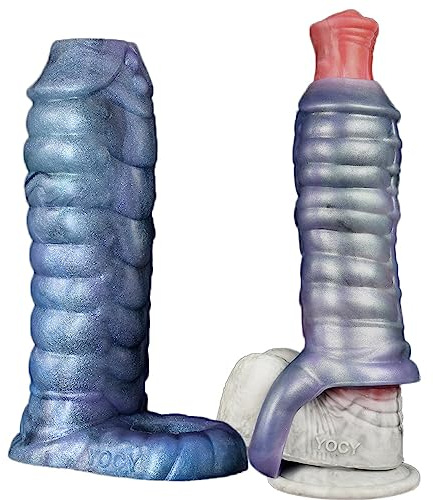 Hmxseu Drachen Dildo Penis Sleeve Hohldildo Penismanschetten Flüssiges Silikon Penishülle mit Hodenring Gewinde Penisring Penismanschetten Verlängerter Penis Sexspielzeug für Männer