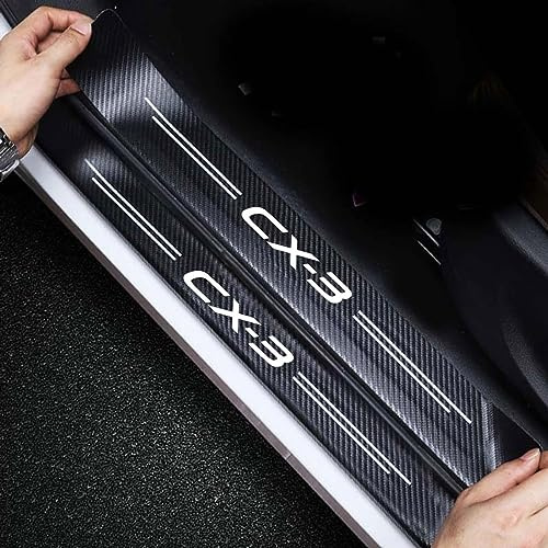 RIDGOEL para Mazda CX-5 CX-3 4 Piezas Protectores de Umbral de Puerta de Coche de Fibra de Carbono, Decoración para Estribos con Logotipo Pegatinas Protección de Umbral de Puerta CX-3
