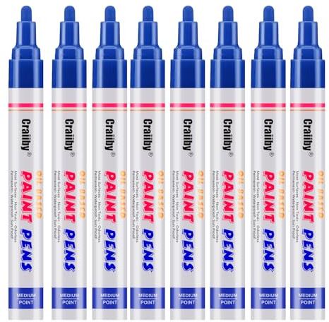 Blue Paint Markers, 8 Pack Oil-Based Waterproof Quick Dry Permanent Paint Pen Set for Rocks Painting, Wood, Fabric, Plastic, Canvas, Glass, Mugs, Metal, Tire, Stone, DIY Craft