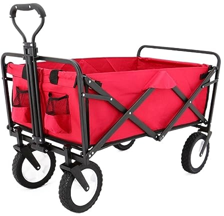 Bollerwagen Handwagen Transportwagen Klappbarer Gartenwagen Mit 4 Rädern, Robuster Wagen, Einkaufswagen Für Outdoor-Camping, Angeln, Zugwagen Campingwagen Faltbar Strandwagen (Color : Rood)