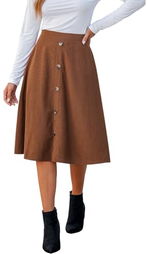 CUPSHE Women Skirts High Waist Button-Front Skirt Holiday Midi Skirt Short Skirts Brown L