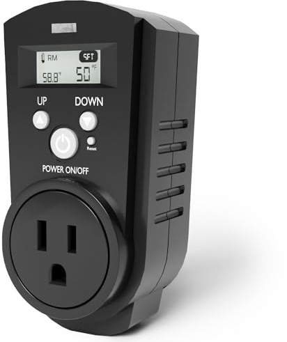 EconoHome Digital Plug in Thermostat - Programmable Thermostat with LCD Screen, Temperature Control & Power Buttons - Compatible with Wall Mount & Portable Heater, Air Cooler, Greenhouse Fans