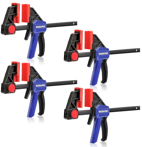 WORKPRO 6 Bar Clamps for Woodworking, One-Handed Clamp/Spreader, Light Duty Wood Clamps Set, Quick-Change F Clamps with 150LBS Load Limit, 4 Pack