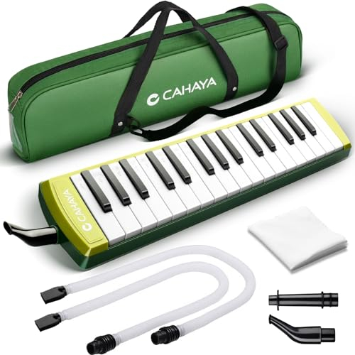 CAHAYA 32 Teclas Melódica para Niños, Instrumento Melódica con Bolsa de Transporte, Adecuado para Principiantes y Estudiantes, Regalo Musical para Niños y Niñas, Color Mostaza verde, CY0356