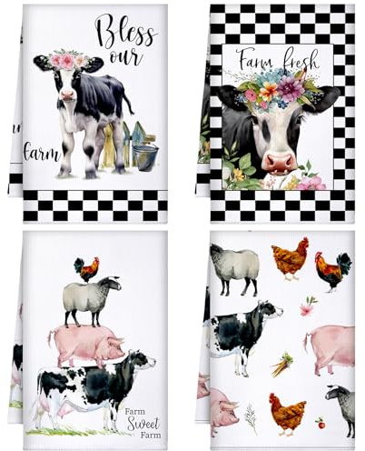Geyoga Küchentücher mit Huhn, Motiv: Hahn, Bauernhof, Kuh, Vintage, rustikales Geschirrtuch für Frühling, Ostern, Badezimmer, Bauernhaus-Dekoration, Geschenke, 40,6 x 61 cm (Vintage-Farbe