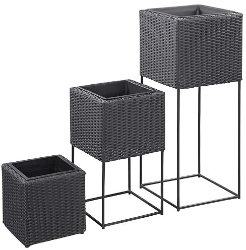 LAPOOH Garten-Hochbeete 3-TLG Palettenrahmen, Hochteich, Gemüsebeet, Kräuterregal Balkon, Blumenbeet, Kräuterspirale, Pflanzhochbeet, Tomatenbeet, Poly Rattan Schwarz