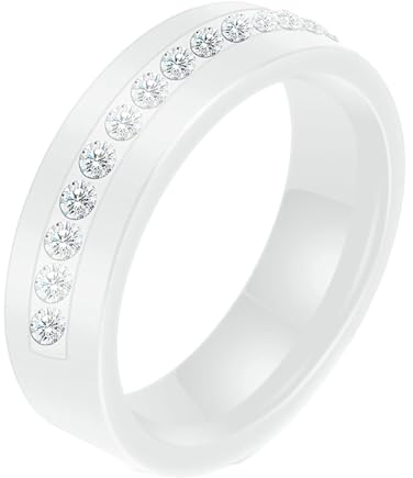 Homxi Keramik Ring Herren Personalisiert,6MM Rund mit Zirkonia Damenring Weiß Damenring Gr. 62 (19.7)