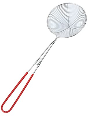 kesurpae Restaurante Fideos Espagueti Papas fritas Espumadera Cuchara Freír Colador de acero inoxidable Cuchara Mango antideslizante Accesorios de cocina, Rojo, Medio