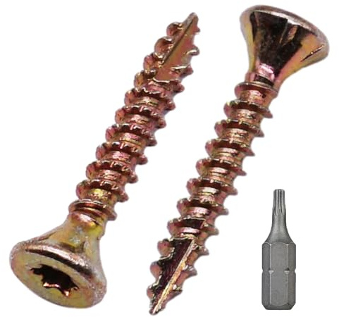 SKIR'CO (200 pcs) Zinc Plated Steel 3.0 x 20 mm Yellow Wood Screws, Countersunk Head, Torx Head, Type 17, Chipboard Screws