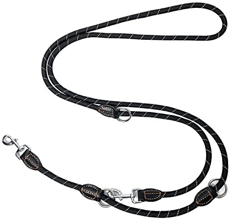 Trhillsbrad Hundeleine 5m x 10mm, Verstellbare hundeleine jeden Hund, Multifunktionsleine Doppelleine Umhängeleine robust, schwarz