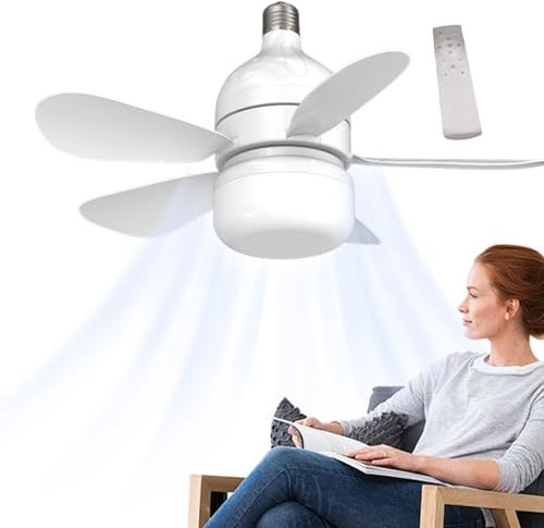 Rurunklee Ventilatore a portalampada con telecomando, ventilatore a lampadina con telecomando, ventilatore da soffitto a lampadina con telecomando, luce d'atmosfera a 3 modalità di illuminazione,