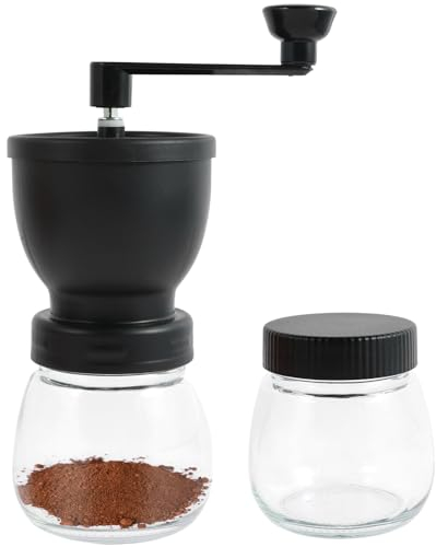 Moulin à café manuel avec 2 bocaux en verre Moulin à café manuel avec manivelle grossière et fine réglable Moulin à café manuel amovible et pratique pour la maison et le bureau