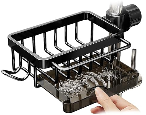 LACEEZEN SpüLbecken Organizer, Schwammhalter SpüLbecken für Wasserhähne Durchmesser von 1,78–2,8cm, Runden, Platzsparend Spüllappenhalter Küchen Organizer, Schwarz