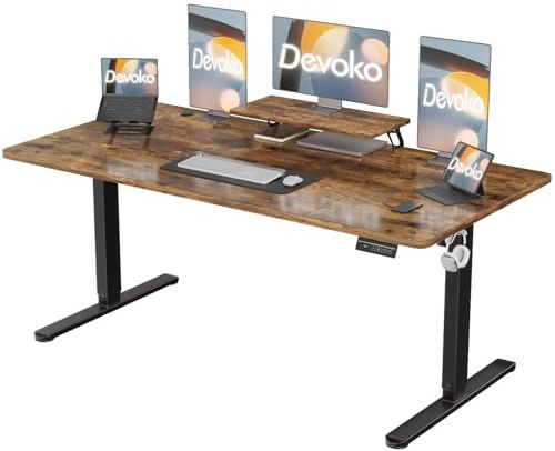 Devoko Höhenverstellbarer Schreibtisch Elektrisch mit Monitorständer, Schreibtisch Höhenverstellbar Elektrisch mit 2 Höhen Memory-Steuerung (Vintagebraun, 200 x 80 cm)