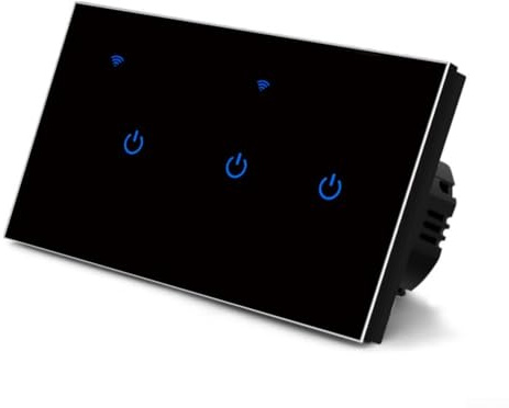 Touch Light Switch,Smart WiFi Touch Switch Tempered Glass panel LED Light Switch(3 Gang-Black)