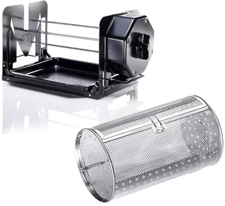 ROTO-Q 360 Kabelloses Drehspieß-Set mit Trocknerkorb, Edelstahl, nicht elektrisch, für Grills, Öfen, Smoker, Gas-/Holzkohlegrill, Kamado Joe, grünes Ei, Wasserkocher – für den Innen- und Außenbereich