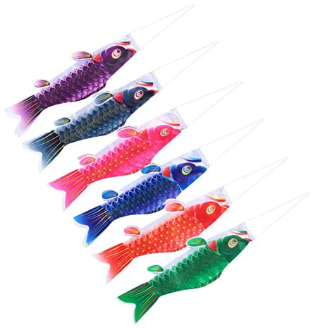 PHENOFICE 6stücke Seiden Karpfen Banner Zarte Fischflagge Hängen Anhänger Decor Garten Terrasse Japanisch Stil Flagge Für Restaurant Boot Hafen