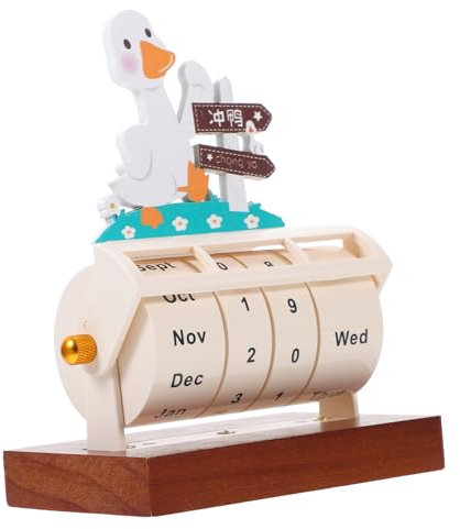 SEWACC Holzkalender Mini Drehbarer Tischkalender Cartoon Stil Nachhaltiger Holzblock Kalender Für Büro Und Zuhause Als Praktisches Wohn Büroaccessoire
