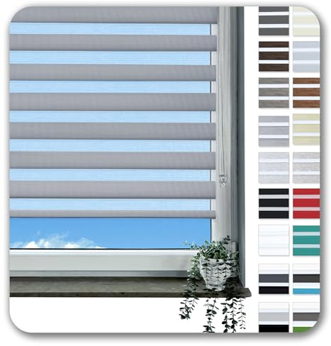 Rollmayer Klemmfix-Doppelrollo ohne Bohren Klemmrollo Fensterrollo Duo Rollo Sonnenschutzrollo Zebrarollo Seitenzugrollo für Fenster und Tür (Grau - 130 x 130 cm - BxH)