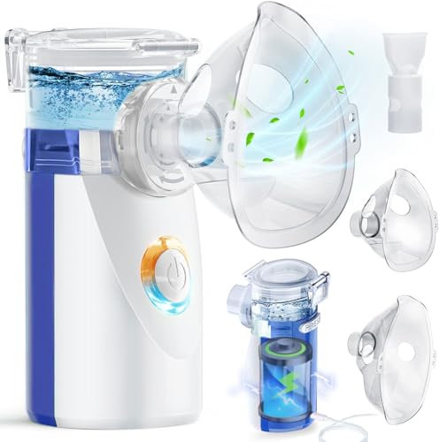 Inhalationsgerät, NEEMOSI Leiser Tragbarer Inhalationsgerät für Erwachsene Kinder, USB Aufladbarer Inhalator mit 2 Masken und 1 Mundstück(Blau)