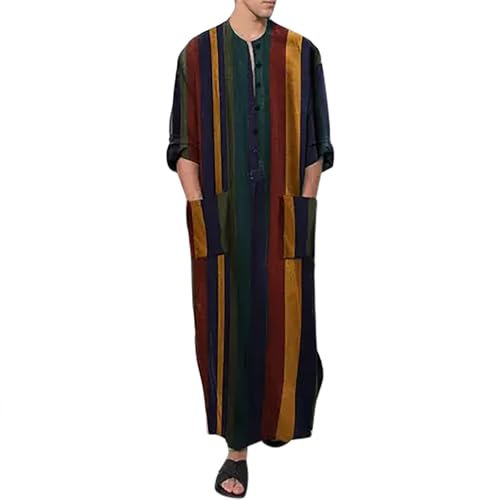 Herren-Einteiler, wasserdicht, Denim-Latzhose, lässig, langärmelig, mit arabisch gestreiftem, bedrucktem muslimischem Gewand und Overall, Einteiler für Herren, gelb, M