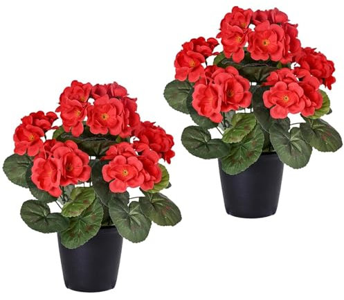 BestAlice 2 Stück Künstliche Geranienblumen Im Topf, Künstliche Kunstblumen, Pflanzen, Seidenblume mit Topf, Langer Künstlicher Seidenstrauß, Hängekorb, Garten, Zuhause, (A)