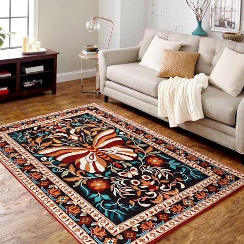 TUKDAK Butterfly Rugs Living Room 120x180cm, Non-Slip Washable Area Rugs for Bedroom, Soft Low Pile Carpet for Living Room, Floor Carpet for Office Dining Room Kitchen Nursery Bedside