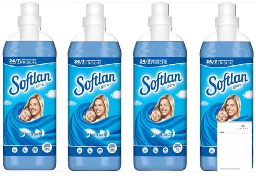Softlan Weichspüler Windfrisch 4 x 1L für unwiderstehlich weiche Wäsche + Halley Notizblock