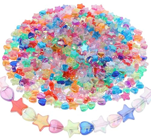 BOHUIZ 700 Stück Perlen zum Auffädeln, Bunte Sternform Perlen und Herzperlen Acryl Bastelperlen Perlen für Armbänder für DIY Handwerk Armbänder Schmuckherstellung Halsketten Selber Machen