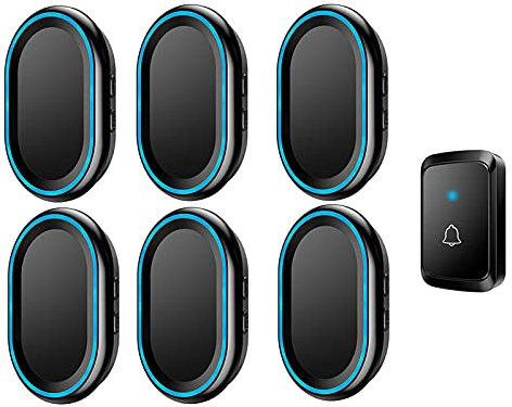 WOTZOV Timbre inalámbrico Resistente al Agua, Kit de Timbre inalámbrico enchufable de Largo Alcance de 300 m, 58 melodías, 4 Niveles de Volumen, fácil instalación para el hogar,Negro