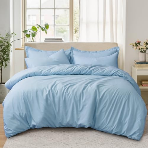 Tifschlaf Double Duvet Set - Baby Blue Bedding Double Bed Set with 2 Pillowcases - Ultrasoft Brushed Microfiber Duvet Cover with Zip Fastening, Light Blue (200x200)