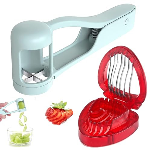 2 Piece Set of Fruit Cutter, Grape Cutter, Strawberry Cutter, Strawberry Slicer Kitchen Gadget, Kitchen Multifunctional Stainless Steel Shopper Portable Gadgets for Toddlers Kids Cutting Tools