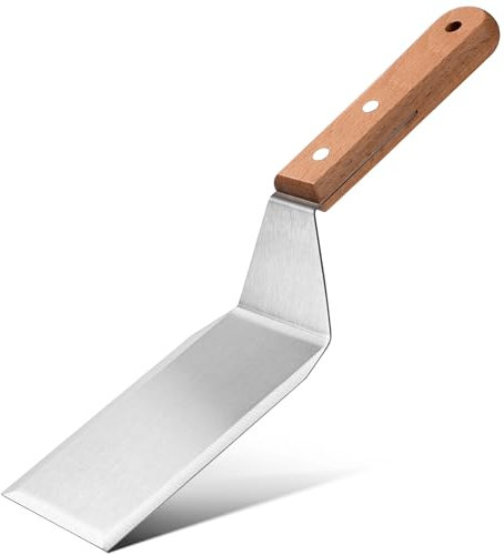 Spatola cucina in acciaio inox con manico in legno, 28 x 7,1 cm, Paletta resistente per barbecue, pala per pizza